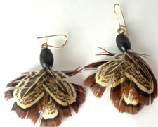Vintage Handmade Feather Dangle Bohemian Style Earrings Pre Owned
