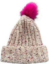Crochet Ribbed Beanie With Faux Fur Pom Pom - Adult Size Drizzle Me This