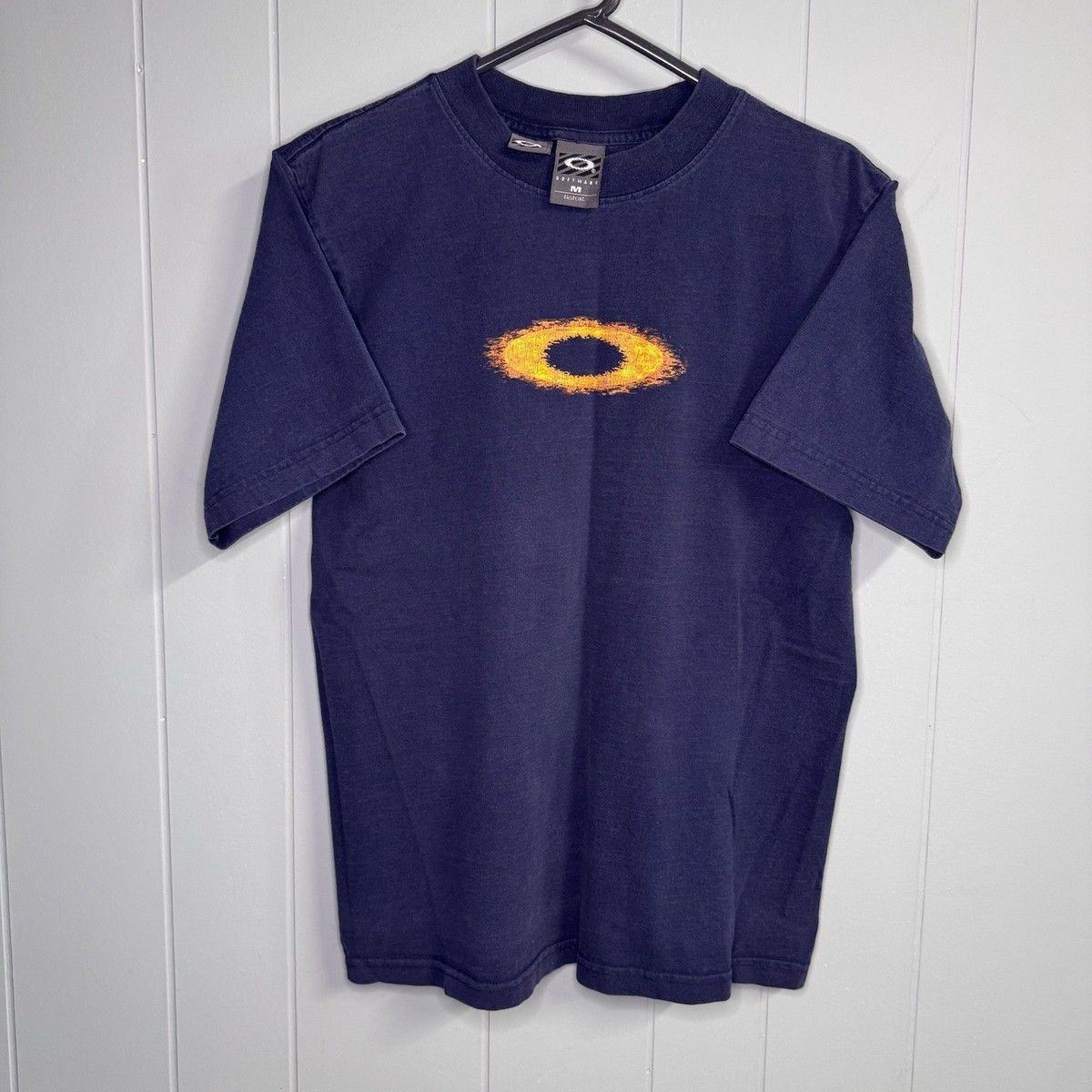 Vintage 90's Oakley Software Flame Logo T Shirt Dark Blue Size M