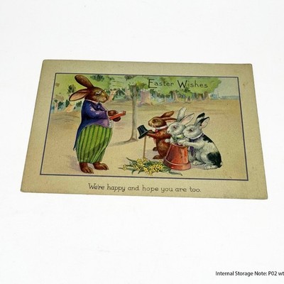 Vintage 1925 Easter Wishes Postcard Anthropomorphic Rabbits Milwaukee WI