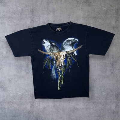 Vintage Zip It Gothic Indianer Adler Wolf Tier Natur T-Shirt Medium
