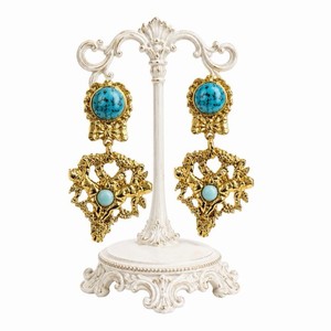 Authentic Hanna Bernhard Gold Plated One of a Kind Baroque Statement Turquoise Earrings