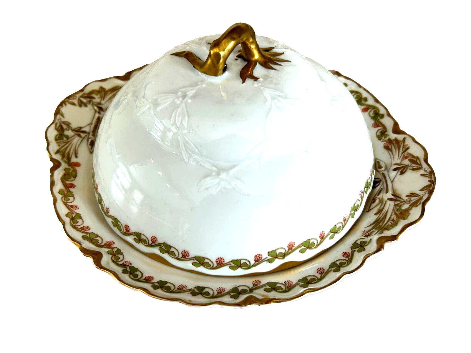 Haviland Limoges Clover Leaf Butter Dish 3 pieces round dome insert classy WOW!