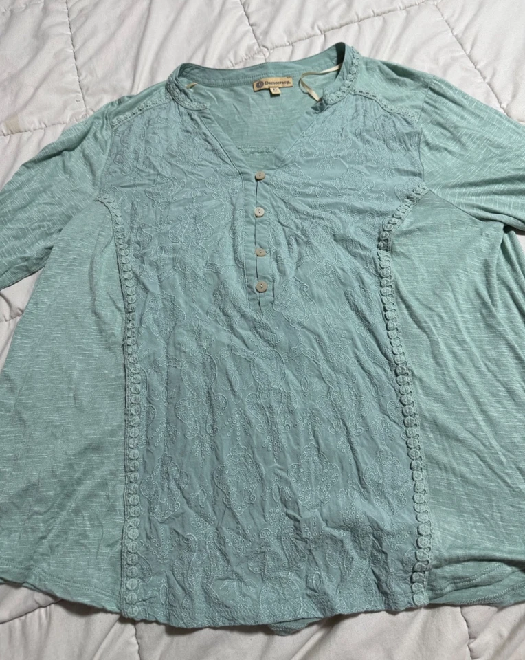 Democracy Women's Light Green Half Sleeve Blouse Boho Size XL - Image 1 of 4
