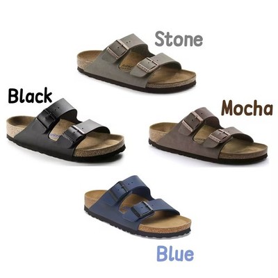 Birkenstock Arizona Mocha/Stone/Black/Blue Birkibuc Leather Soft Footbed Sandals