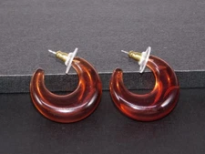 Vintage JOAN RIVERS Brown Lucite Crescent Moon Chunky Open Hoop Post Earrings