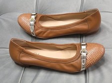 AGL Monica Ballet Flats Brown Snake Cap Toe Silver Buckle Womens Shoes 38.5 8.5