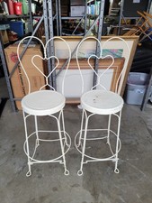 Pair Of Wrought Iron Ice Cream Parlor Chairs Bar Stools Heart Back - Has Rust!