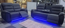 Turin 3 + 2 Electrical Recliner Sofa Set, USB, LED- Platinum Fabric Dark Grey