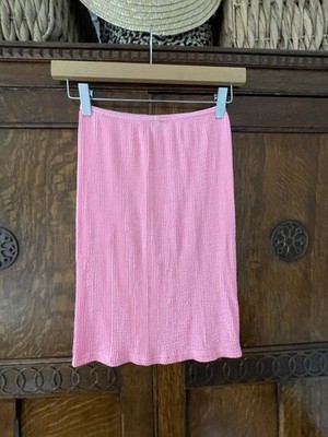 Vintage 1990 s 90 s Crystal Kisses Bubblegum Pink Popcorn Crinkle Stretch Skirt