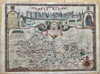 Rare Antique Hand Coloured Map John Speed Berkshire c1611 Windsor Castle View