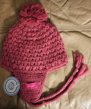 Life Is Good Chunky Knit Winter Hat Pink Fuchsia One Size Tassels NWT