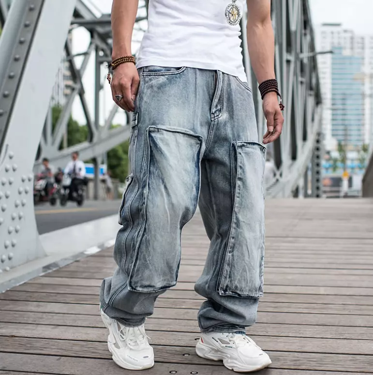 Men Baggy Jeans Wide Leg Denim Pants Hip Hop Vintage Style Loose Trousers  Casual