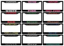 Black Plastic License frame  CUSTOM PERSONALIZE CHOOSE YOUR COLOR/ FONT 2pack