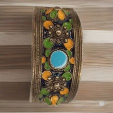Antique Vintage Tuareg Moroccan Metal Berber Ethnic Cuff Bangle Enamled Bohemian