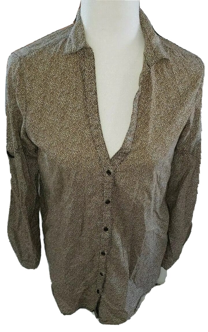 Zara Basic Women’s Leopard Blouse Long Sleeve But… - image 1