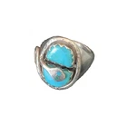 Zuni Signed Effie C. Calavaza Turquoise Sterling Silver Snake Ring Sz. 7 Vintage