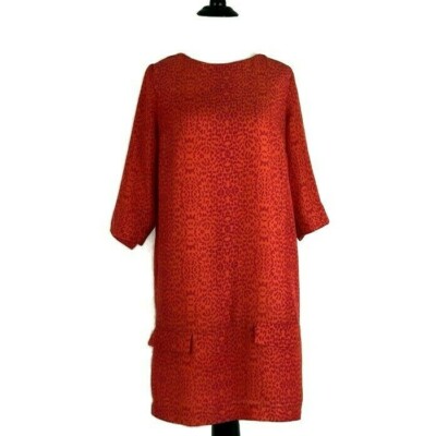 Zara Basic Women's S Small Shift Dress Lined 3/4 Sleeves Orange Animal Print
