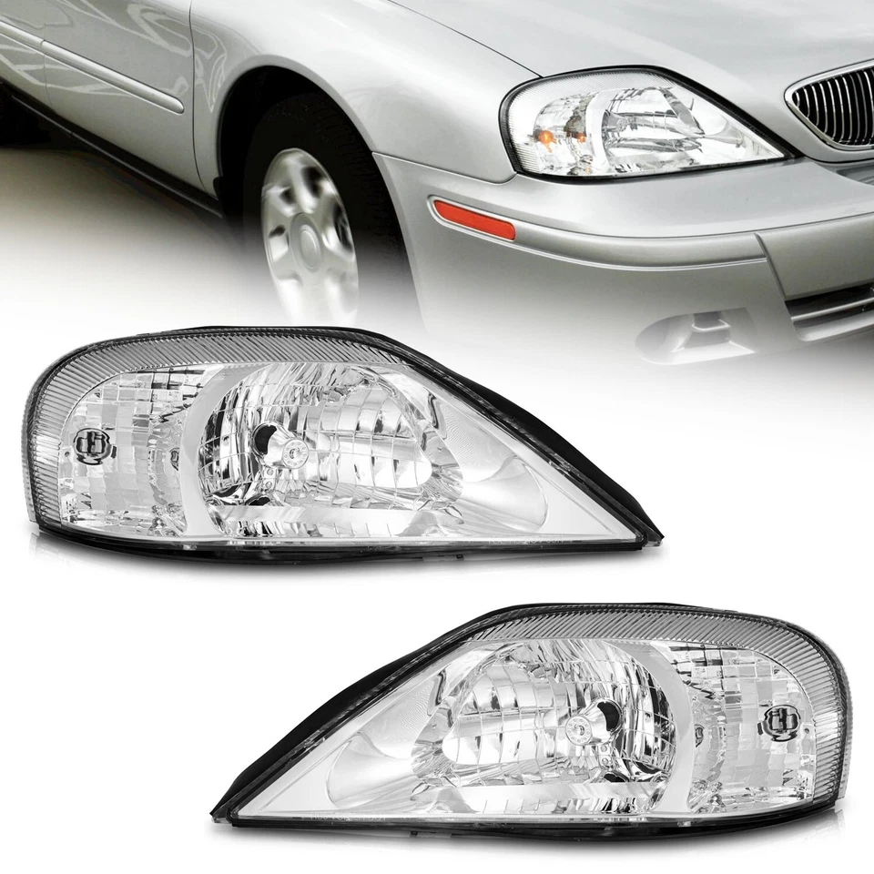 WEELMOTO Pair Headlights Assembly For 2000-2005 Mercury Sable Chrome w/o Bulbs - Image 2 of 4