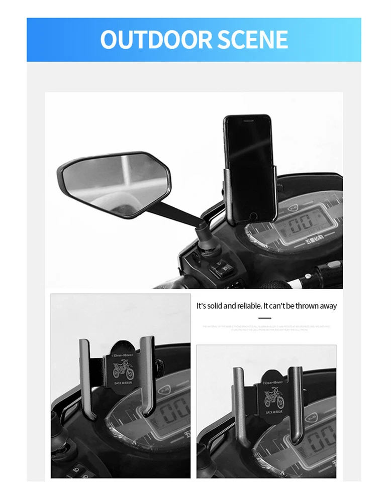 Motorrad Halterung Fahrrad Handy Rückspiegel Halter Smartphone E-Bike Roller - Bild 3 von 4