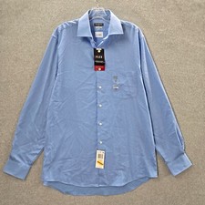 Van Heusen Men Button Up Shirt 15.5 Blue Flex Stretch Fabric Regular Fit NWT