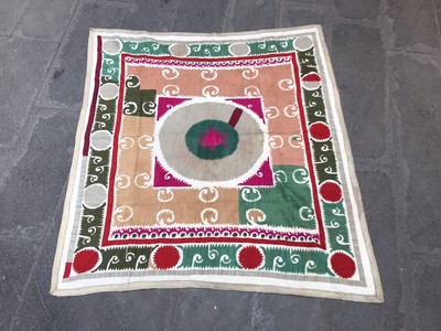 Uzbek handmade suzani cover, vintage suzani tablecover, bohemian home decor