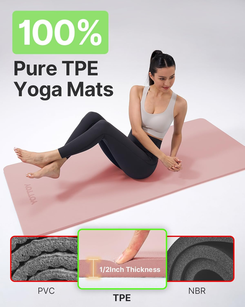 Extra Thick 1/2-Inch TPE Yoga Mat, Non-Slip Professional Exercise Mat for Comfort & Stability, Durable & Eco-Friendly Extra Thick 1/2-Inch TPE Yoga Mat, Non-Slip Professional Exercise Mat for Comfort & Stability, Durable & Eco-Friendly