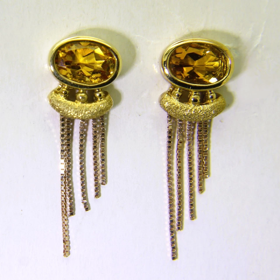 Bonitos pendientes cuentagotas con borla de oro amarillo de 9 quilates de citrino Foto 3 de 4