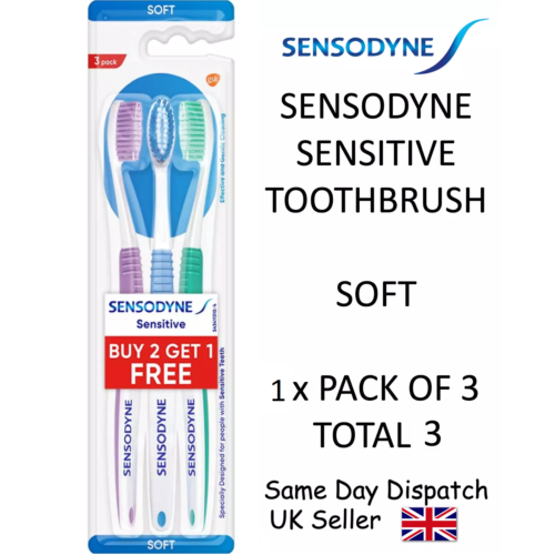 3x Sensodyne Sensitive Toothbrush Soft Bristles Effective Gentle Cleaning - Afbeelding 1 van 6