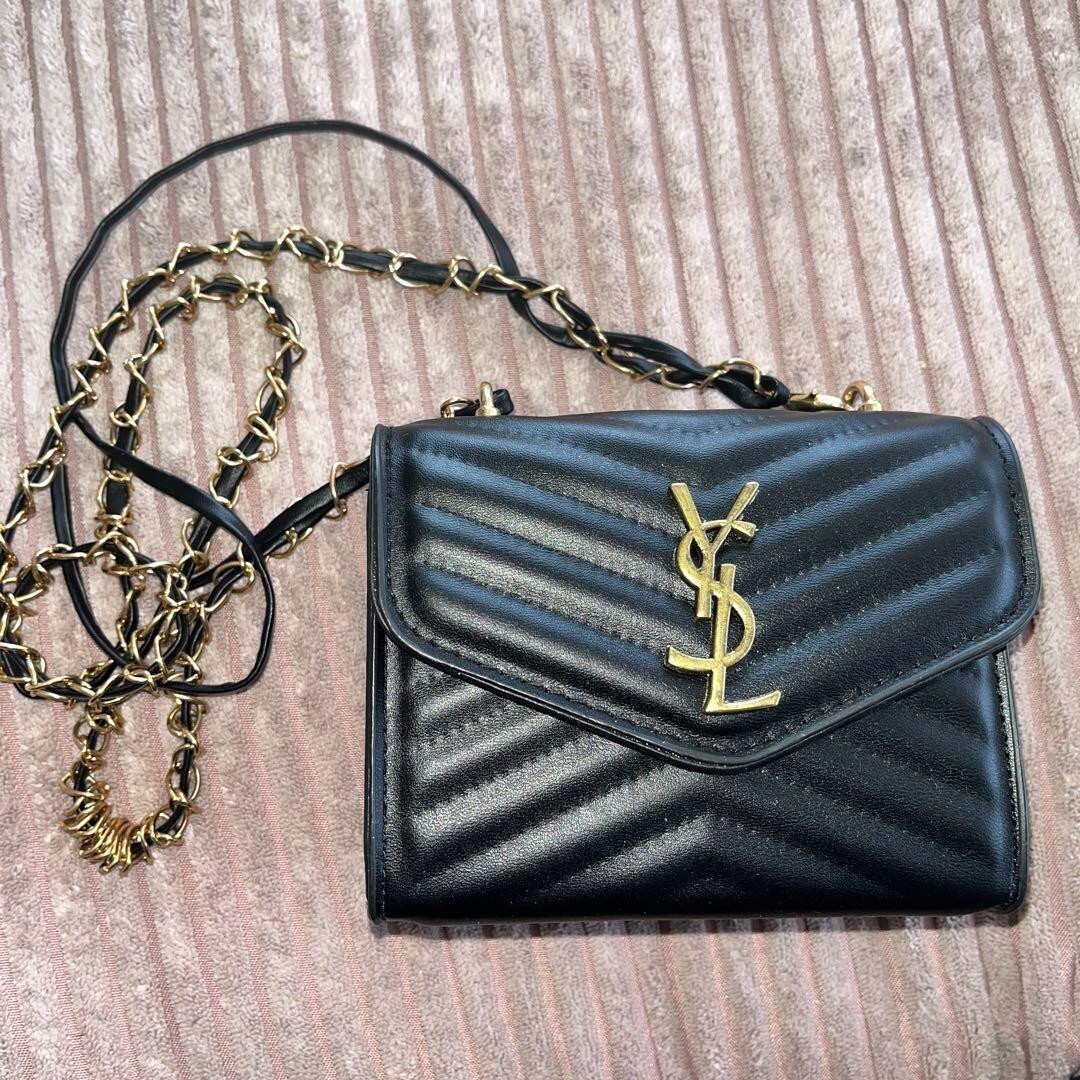 SAINT LAURENT Rare Vintage Gold Leather Shoulder Bag with Box & Dust Bag from Japan