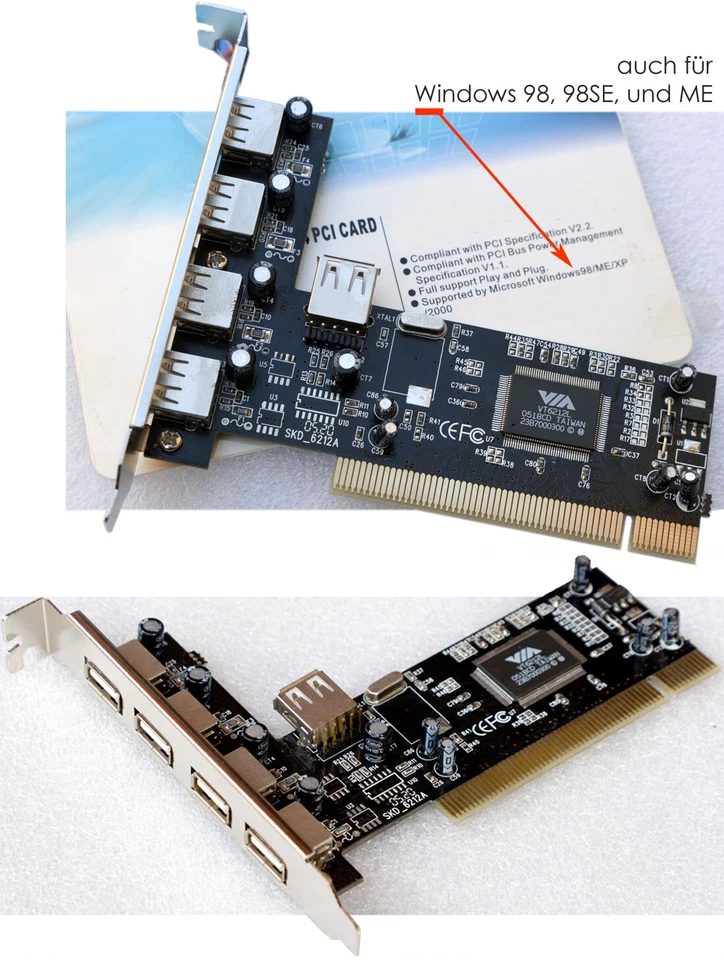 Evertech 5X USB PCI 2.0 Port Expansion Card Windows 98 98SE ME XP 2000 M444 - Image 2 of 2