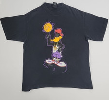 Looney Tunes Daffy Duck 90s Basketball Black T Shirt L RARE 93 Preowned - Read 