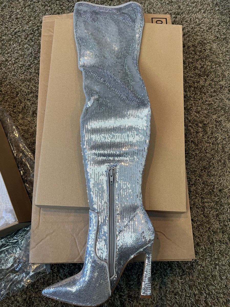 Steve Madden Women's Laddy SEQUIN SILVER POINTED-Toe Over-The-Knee Boots 5 NEW | eBay Steve Madden Women's Laddy SEQUIN SILVER POINTED-Toe Over-The-Knee Boots 5 NEW | eBay