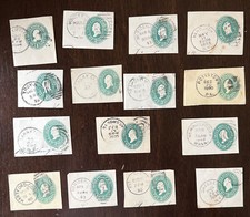 INTERESTING LOT OF 15 U.S. CUT SQUARE STAMPS ALL DIFFERENT CANCELS #1