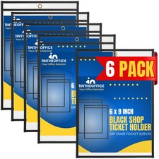 6 PCS Dry Erase Pocket Sleeve Black Shop Job Ticket Holder 6x9 Inch Folder
