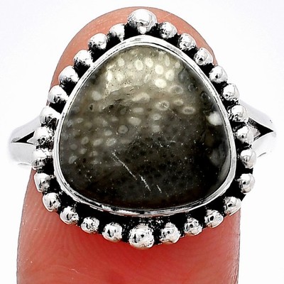 Natürlicher Stachelrochen Koralle 925 Sterling Silber Ring Gr.9,5 Schmuck R-1154