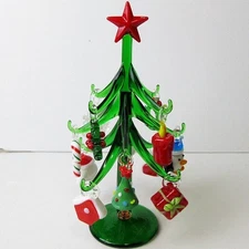 Murano Glass Christmas Tree 12 Hang Ornaments Mini Xmas Stained Glass Green Tree