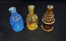 Lot of 3 Miniature Collectible Glass Bottles, Multi-Color (Blue/Amber/Brown)