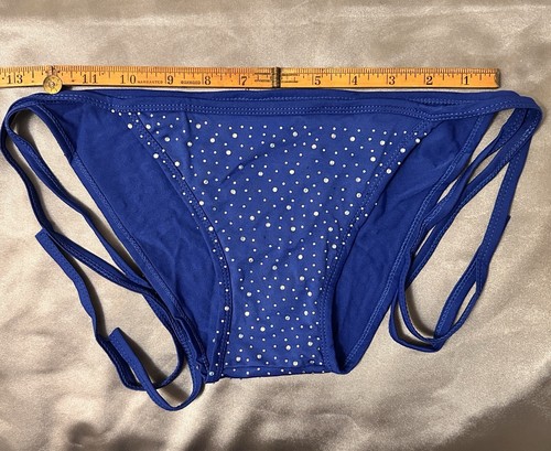 Set costume da bagno donna sexy perizoma bikini scintillante strass nero o blu - Foto 16 di 17
