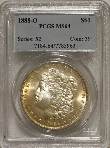 1888 O Morgan Silver Dollar PCGS MS64 Better Date/Light Gold Toned Obverse