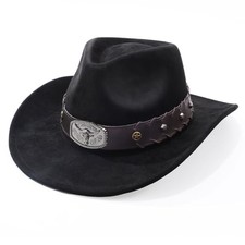 Cowboy Hats for Men Women Cowgirl Hat Wide Brim Felt Hats Silver Bull-black