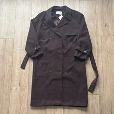 OAK + FORT Dark Brown Wool Blend Trench Coat Women’s Size Large
