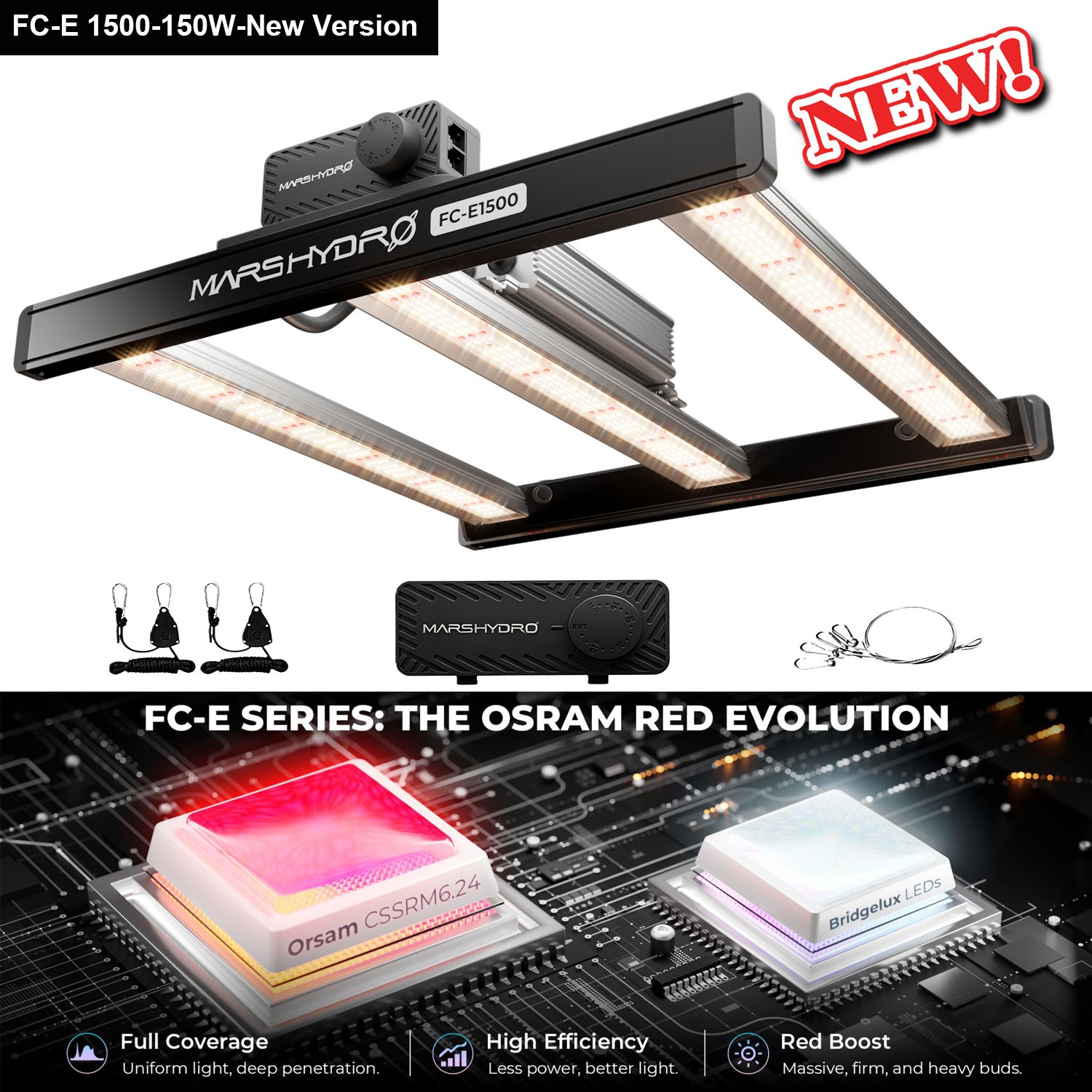 Mars Hydro LED Grow Light Bar FC-E1500 Full Spectrum for Indoor Flower Veg 150W