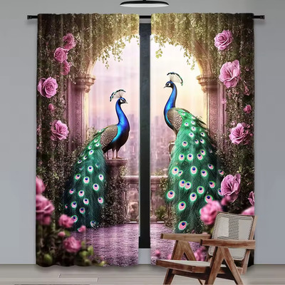 Scheibengardinen Polyester Lichtfilter Pfau Druck Haus Vorhänge 