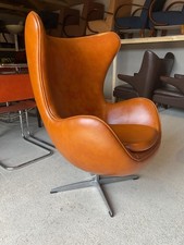 Vintage Egg Armchair In Tan Leather In The Manner Of Arne Jacobsen Design