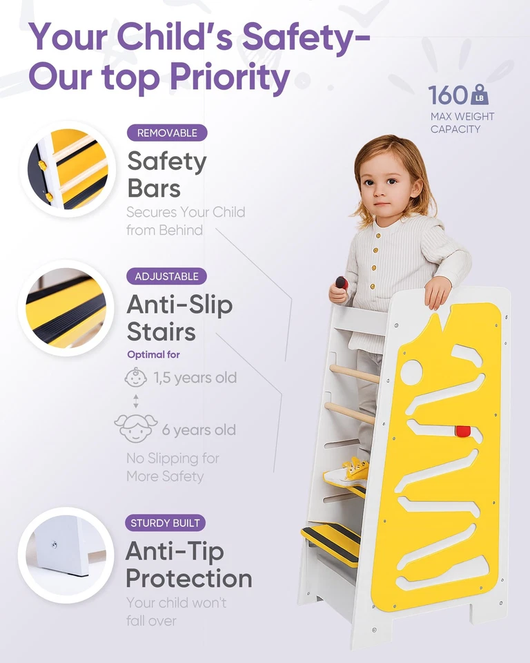 Torre de pie 4 en 1 para niños pequeños 3 niveles altura ajustable [multifuncional] con... Foto 4 de 4