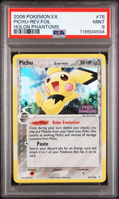 2006 POKEMON EX HOLON PHANTOMS #76 PICHU-REVERSE FOIL PSA 9