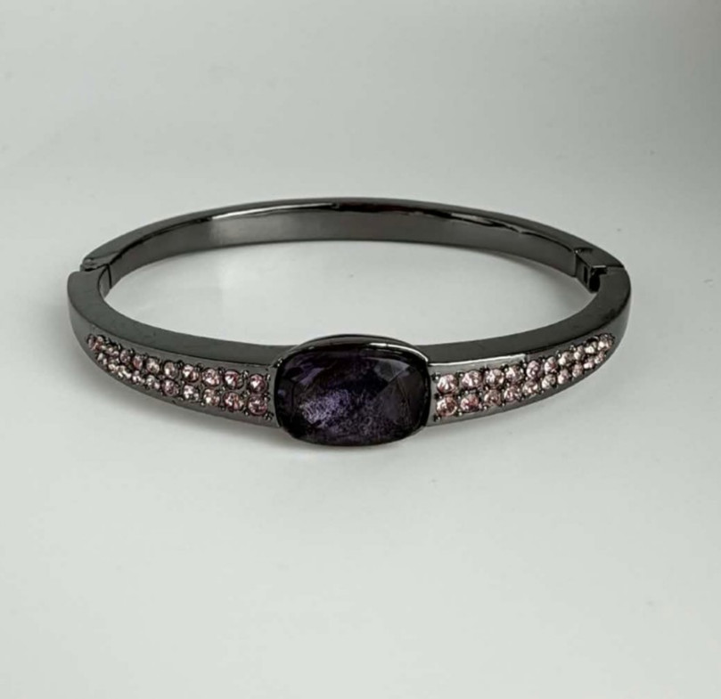 Givenchy Gunmetal Hinged Bangle Bracelet Purple S… - image 1