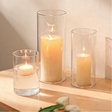 Glasseam Hurricane Glass Candle Holders: 3 Pcs Clear Cylinder MLXL,