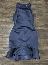 Alexander McQueen Navy Blue Satin Hi-Low Sheath Dress IT44 Ruffle Accents